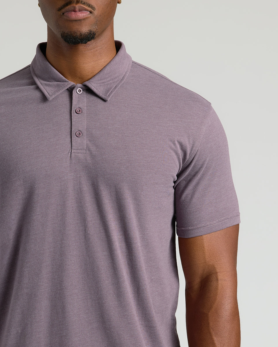 Dark Heather Amethyst Short Sleeve Tall Polo-VibeCloset