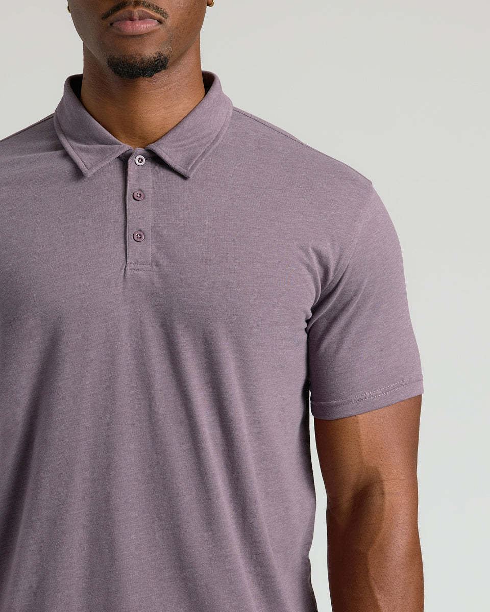 Dark Heather Amethyst Short Sleeve Tall Polo-VibeCloset