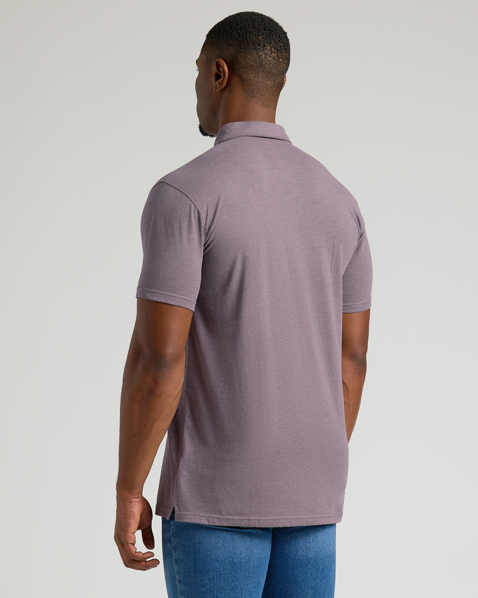 Dark Heather Amethyst Short Sleeve Tall Polo-VibeCloset
