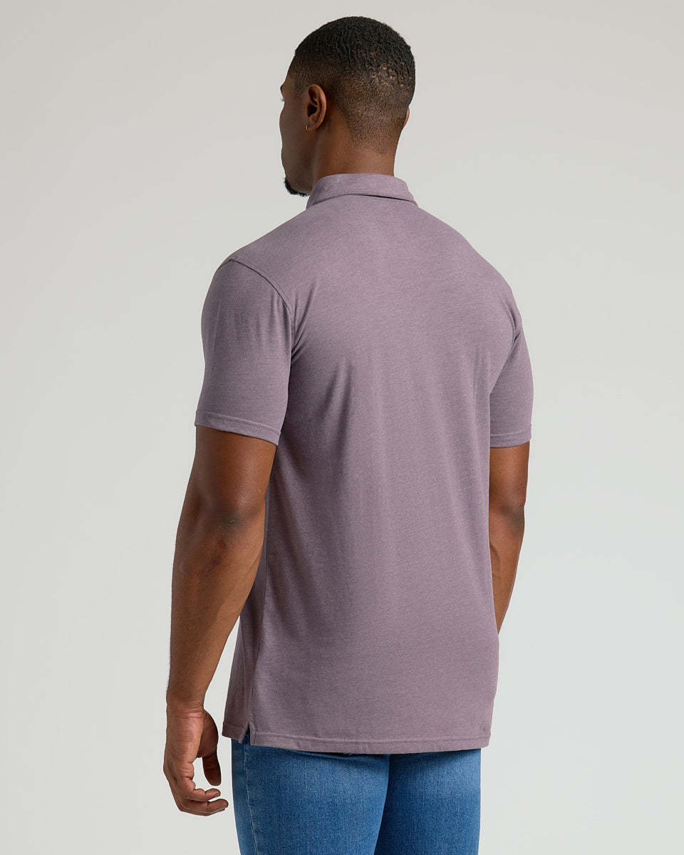 Dark Heather Amethyst Short Sleeve Tall Polo-VibeCloset