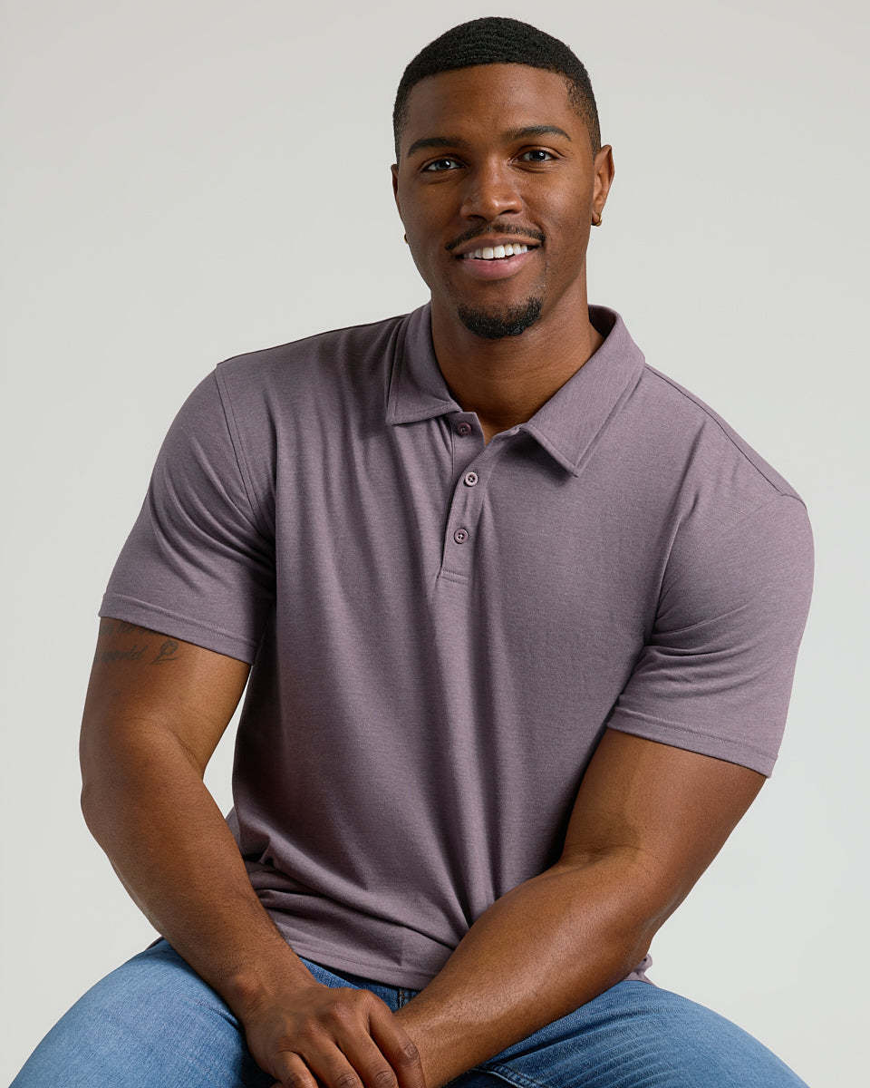 Dark Heather Amethyst Short Sleeve Tall Polo-VibeCloset