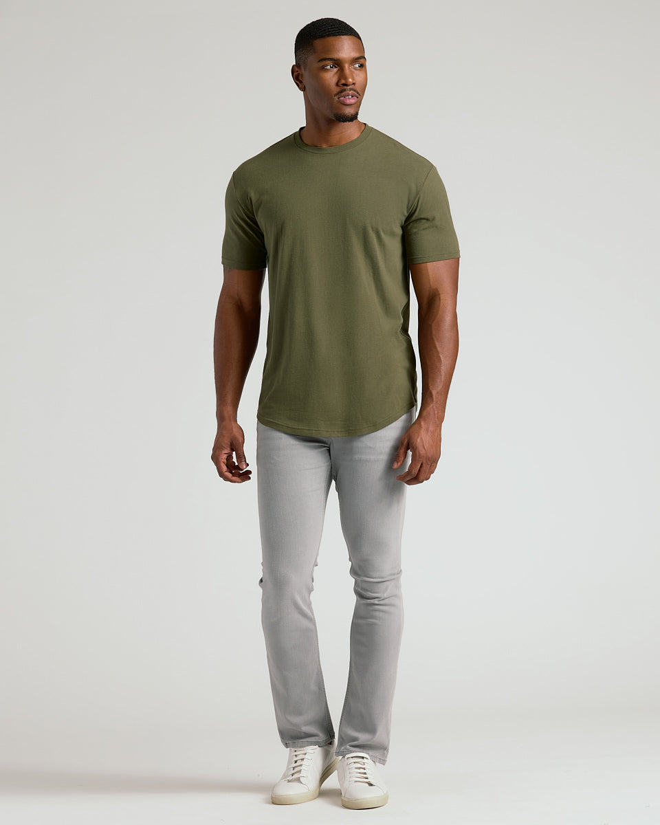 Military Green Short Sleeve Tall Curved Hem Crew-VibeCloset