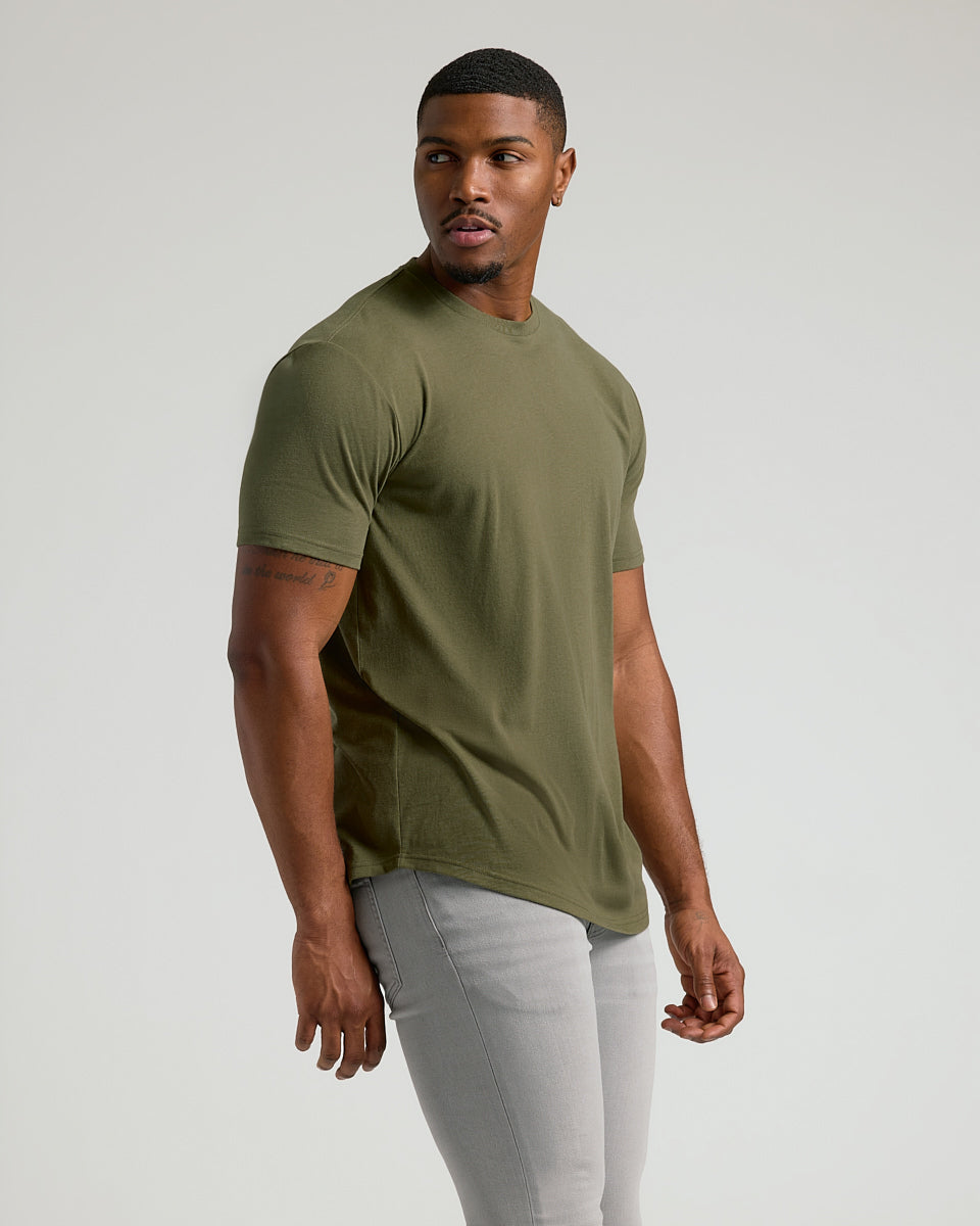 Military Green Short Sleeve Tall Curved Hem Crew-VibeCloset