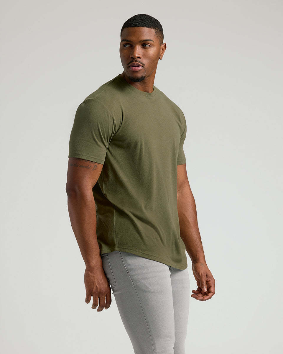 Military Green Short Sleeve Tall Curved Hem Crew-VibeCloset