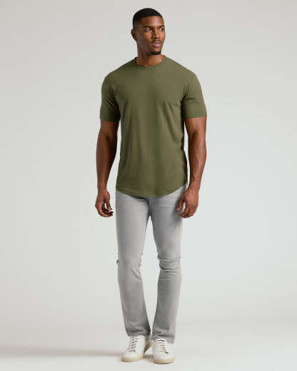Military Green Short Sleeve Tall Curved Hem Crew-VibeCloset