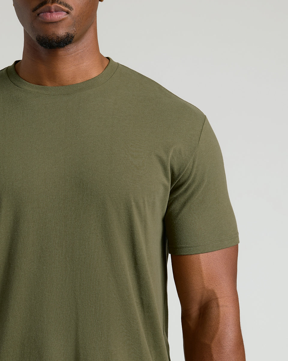 Military Green Short Sleeve Tall Curved Hem Crew-VibeCloset