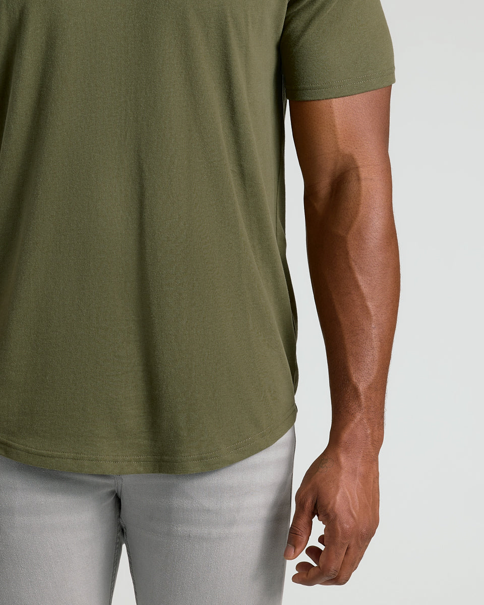 Military Green Short Sleeve Tall Curved Hem Crew-VibeCloset
