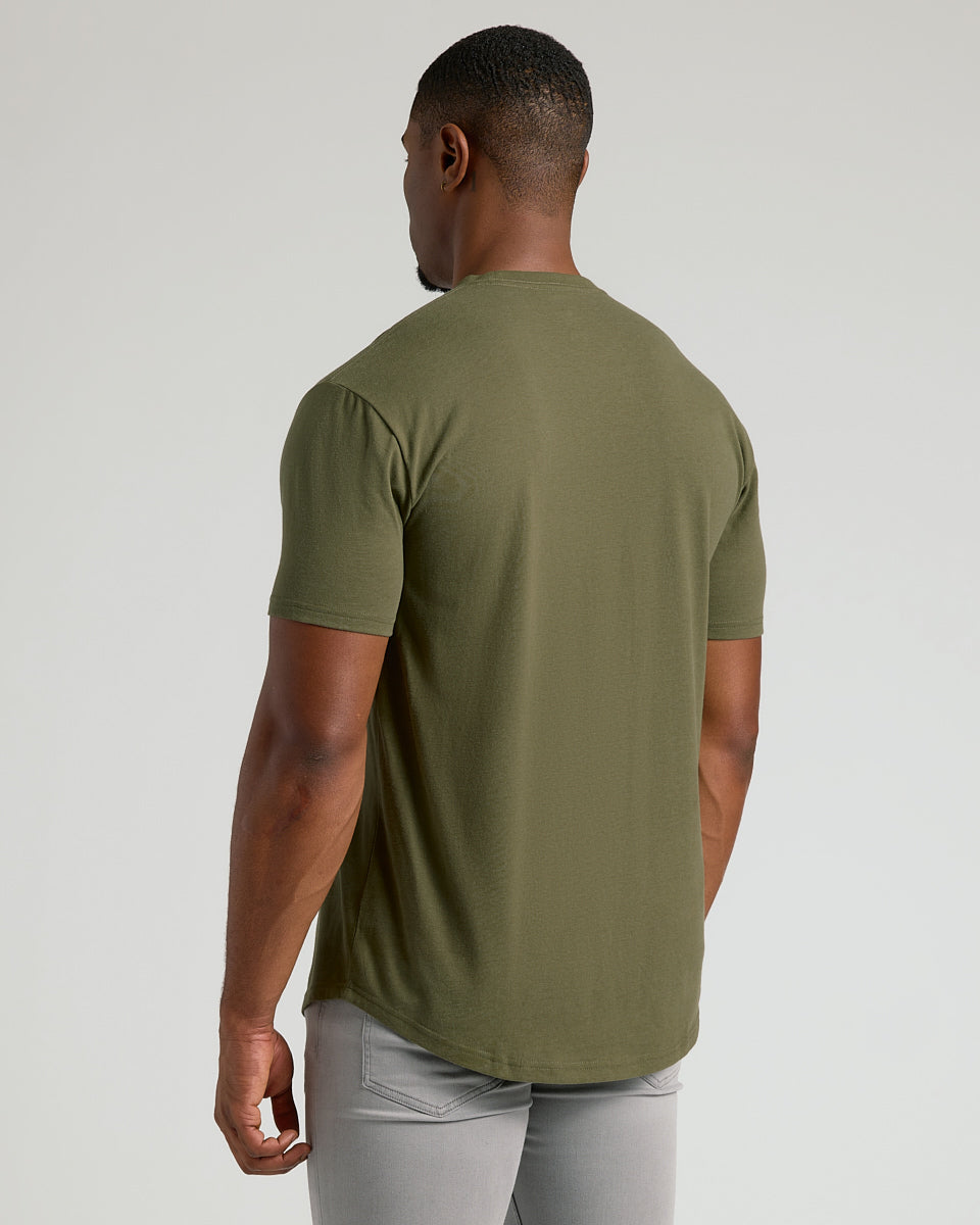 Military Green Short Sleeve Tall Curved Hem Crew-VibeCloset