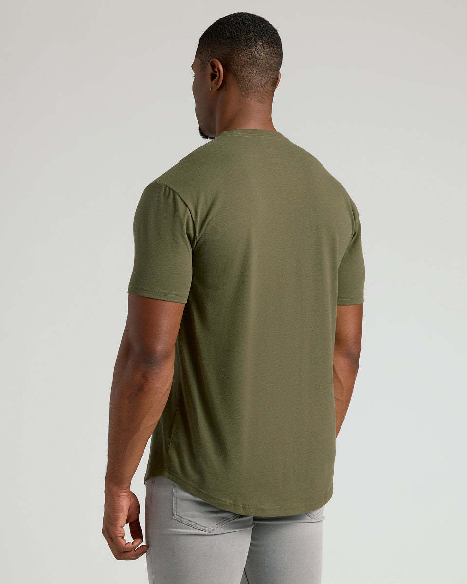 Military Green Short Sleeve Tall Curved Hem Crew-VibeCloset