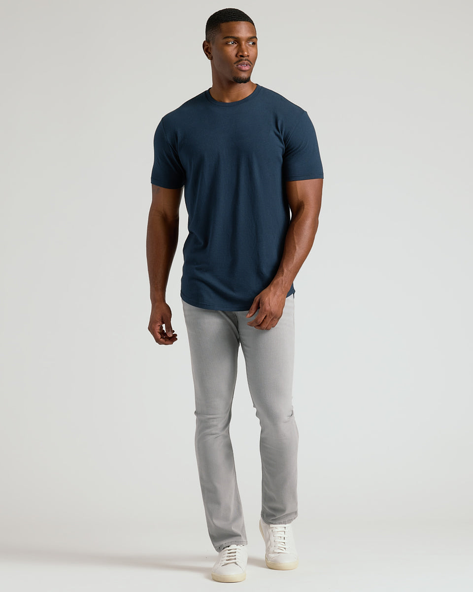Navy Short Sleeve Tall Curved Hem Crew-VibeCloset