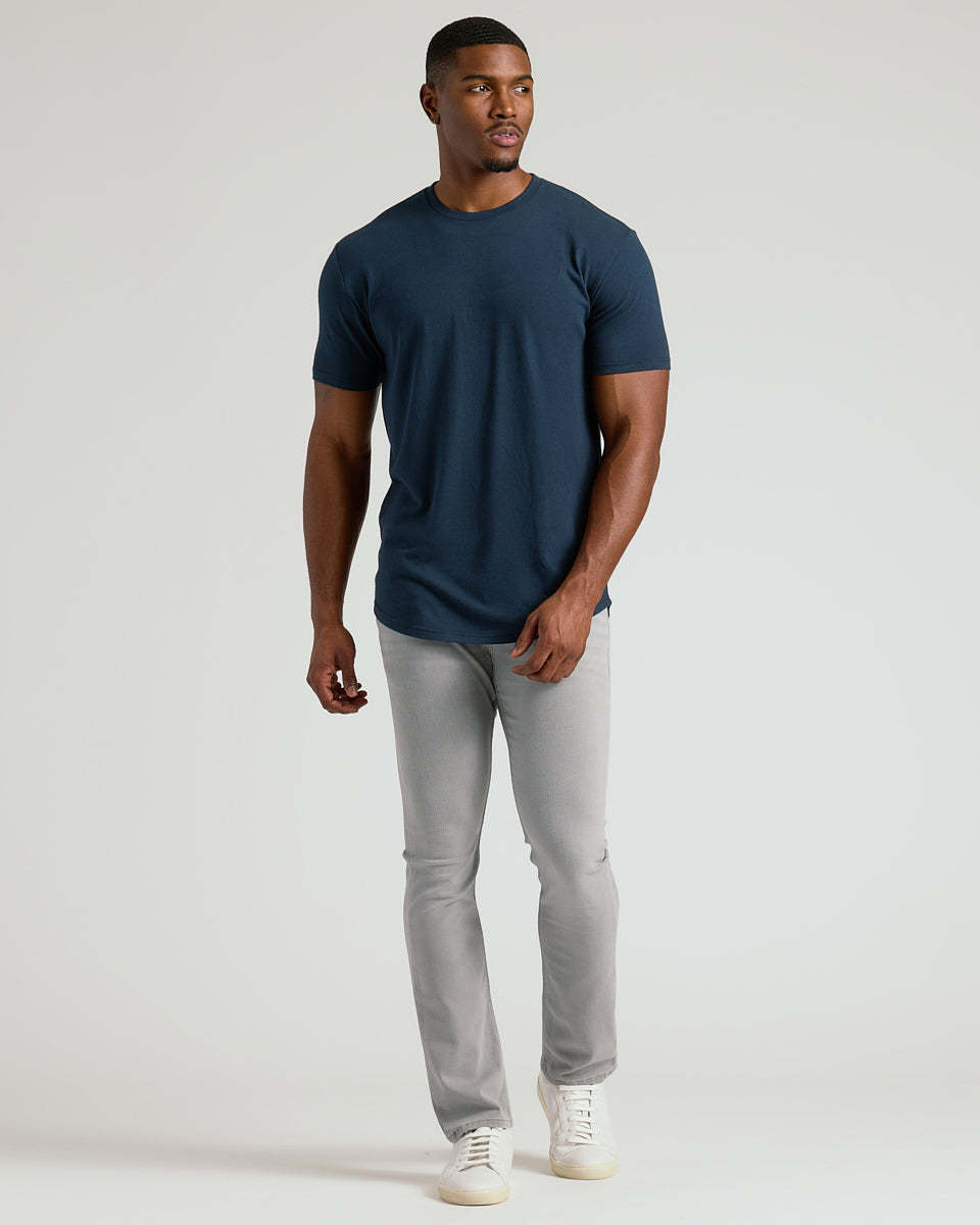 Navy Short Sleeve Tall Curved Hem Crew-VibeCloset