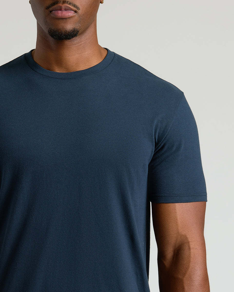 Navy Short Sleeve Tall Curved Hem Crew-VibeCloset