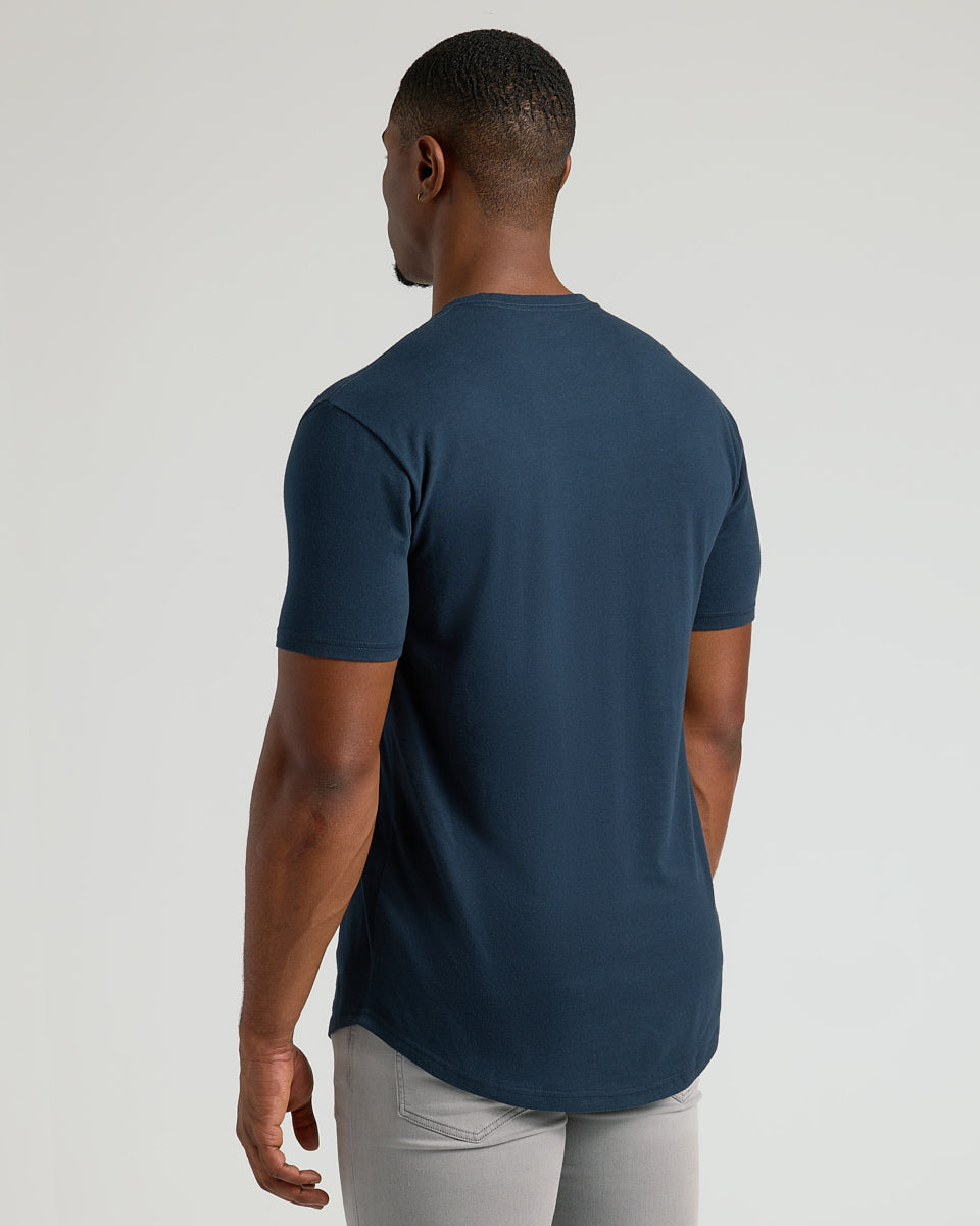 Navy Short Sleeve Tall Curved Hem Crew-VibeCloset