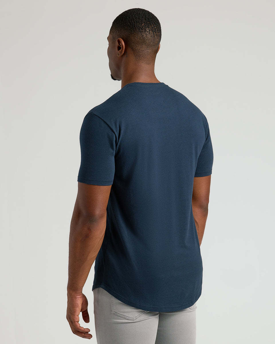 Navy Short Sleeve Tall Curved Hem Crew-VibeCloset