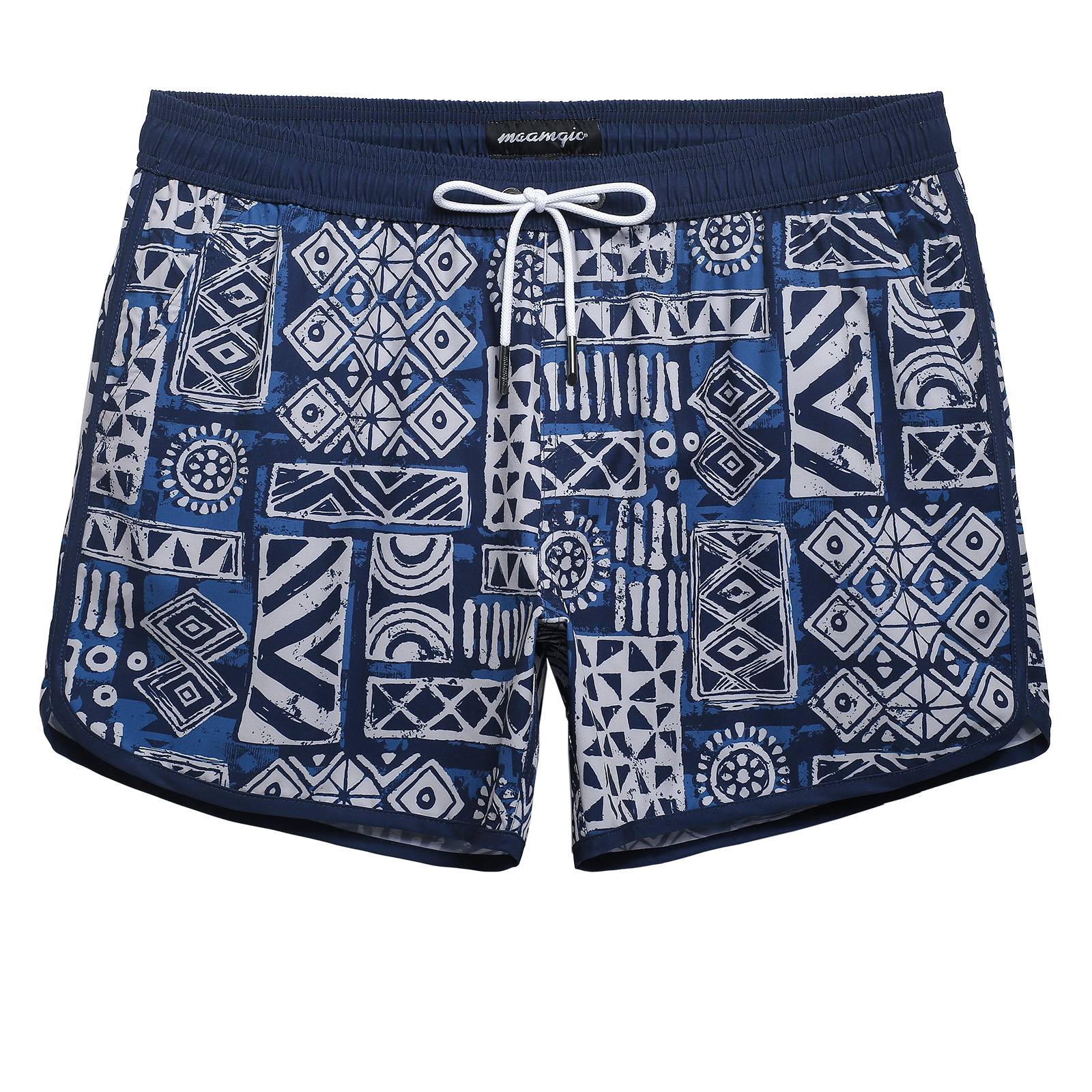 Vintage Folklore Navy 4.5" Swim Trunks-VibeCloset