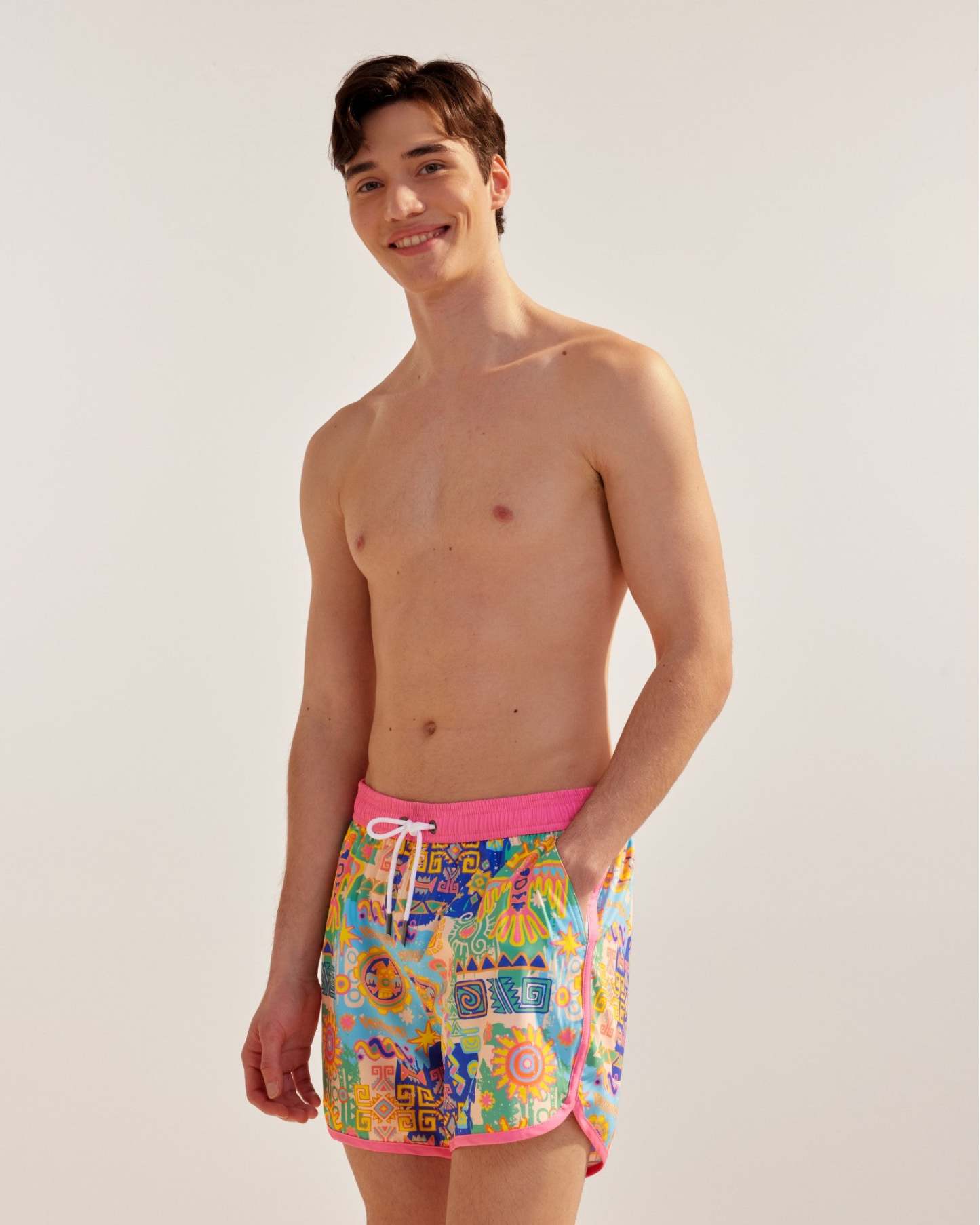 Vintage Anubis Pink 4.5" Swim Trunks-VibeCloset