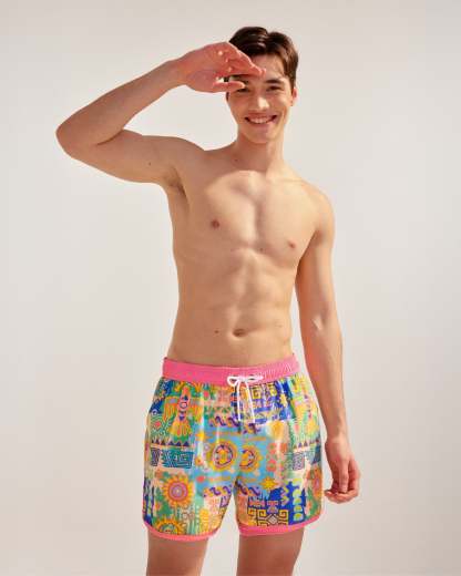Vintage Anubis Pink 4.5" Swim Trunks-VibeCloset