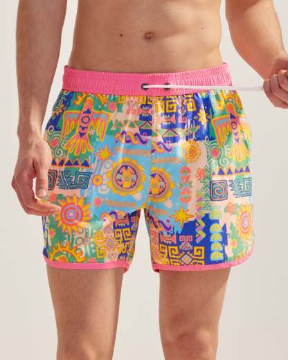 Vintage Anubis Pink 4.5" Swim Trunks-VibeCloset