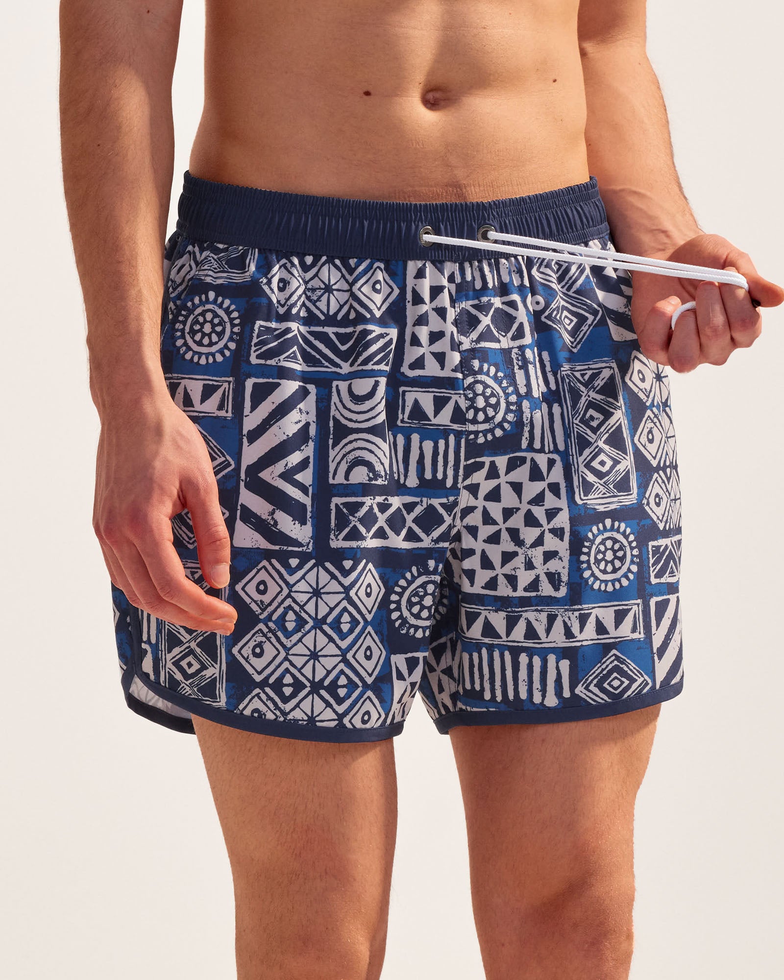 Vintage Folklore Navy 4.5" Swim Trunks-VibeCloset