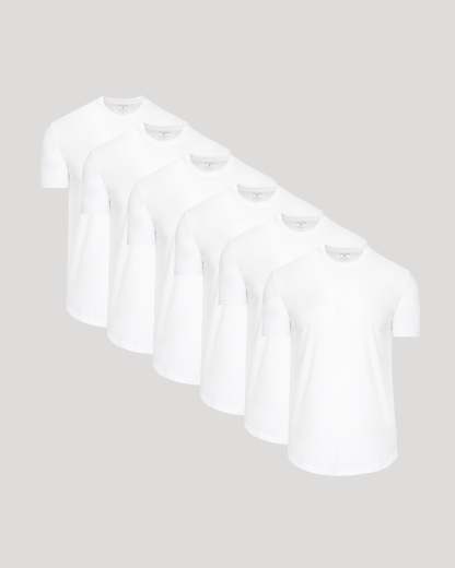 All White Short Sleeve Curved Hem Crew 6-Pack-VibeCloset