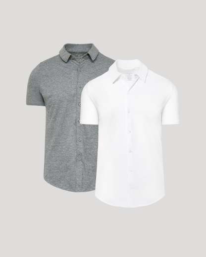 White & Heather Gray Short Sleeve Comfort Knit Shirt 2-Pack-VibeCloset