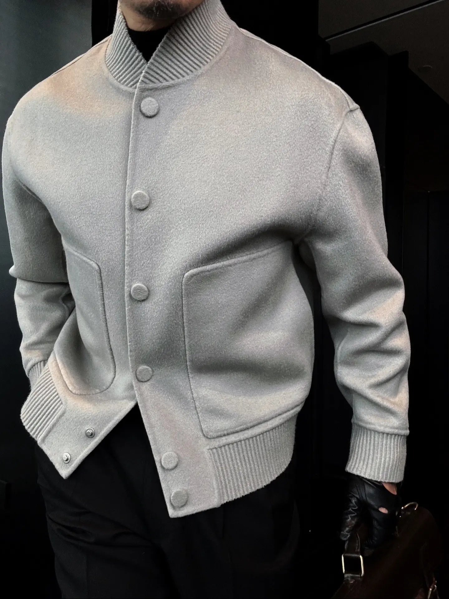 Men's Autumn & Winter Stand-Up Baseball Collar Solid Color Warm Jacket-VibeCloset