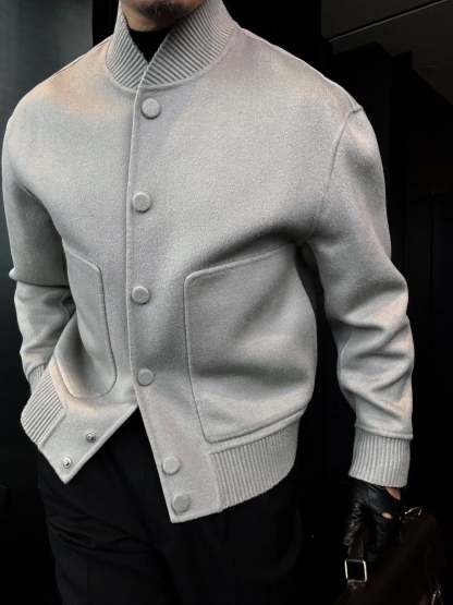 Men's Autumn & Winter Stand-Up Baseball Collar Solid Color Warm Jacket-VibeCloset