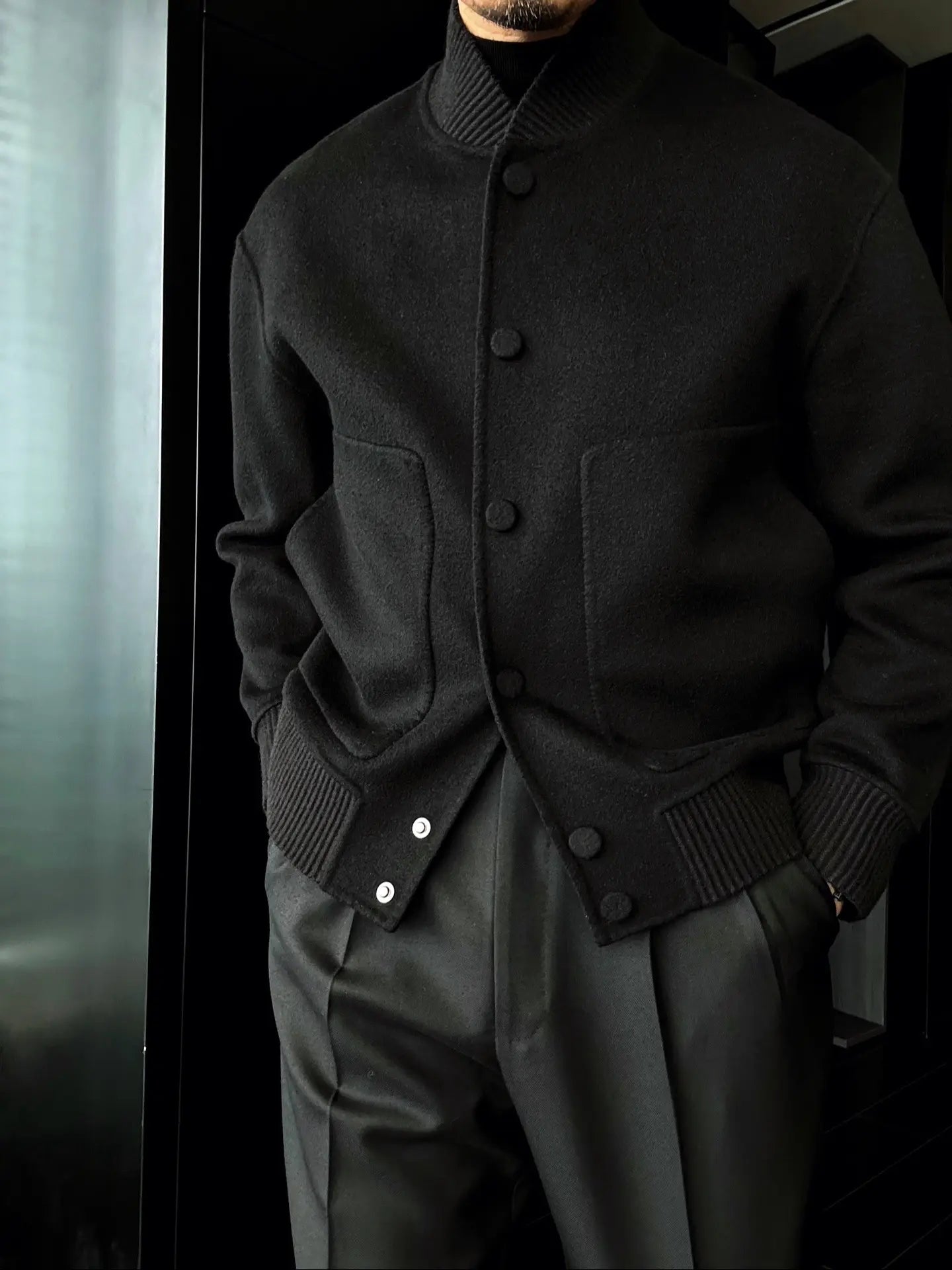 Men's Autumn & Winter Stand-Up Baseball Collar Solid Color Warm Jacket-VibeCloset