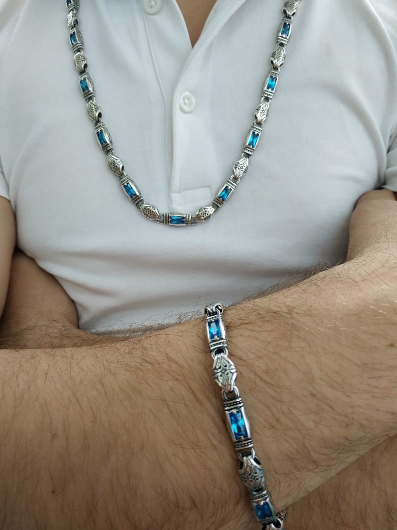 Mens silver bracelet; mens bracelet with stones; silver bracelet for men; bracelet with topazes; 925 sterling silver bracelet handmade
