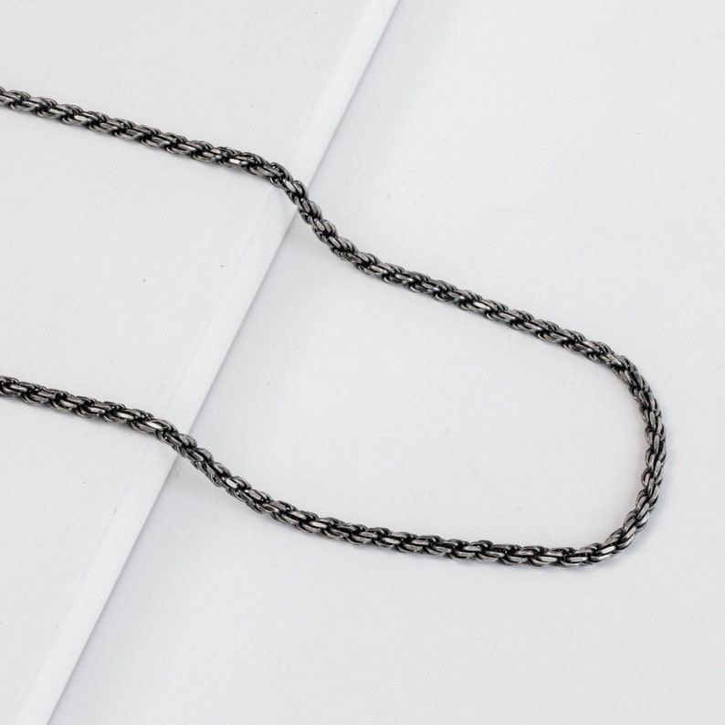 Rope Chain Necklace Men Oxidized Sterling Silver 3mm - Birthday Gift for Him - SN00174