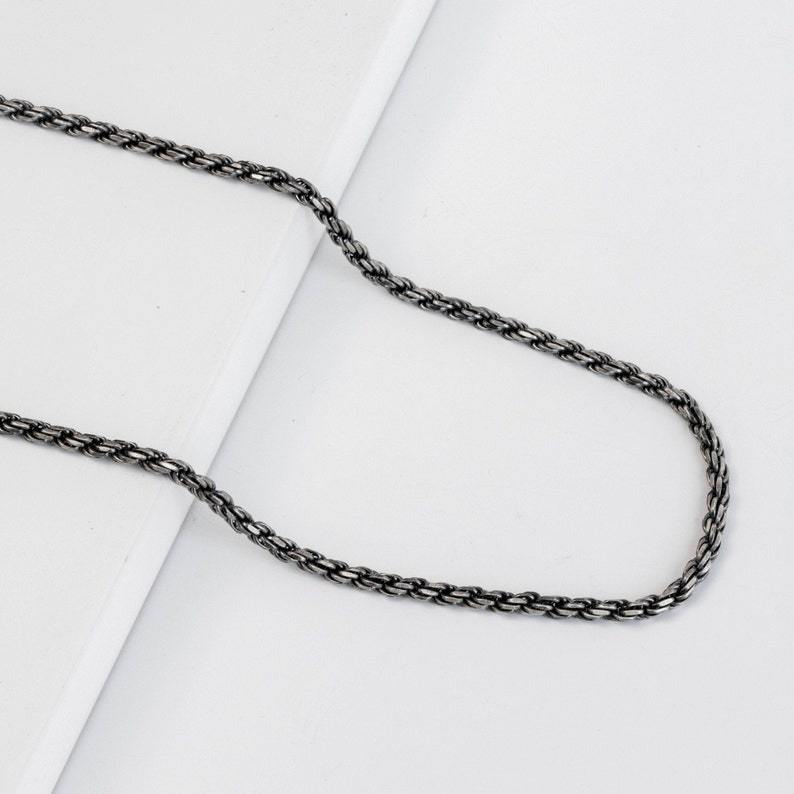 Rope Chain Necklace Men Oxidized Sterling Silver 3mm - Birthday Gift for Him - SN00174