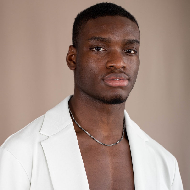 Rope Chain Necklace Men Oxidized Sterling Silver 3mm - Birthday Gift for Him - SN00174