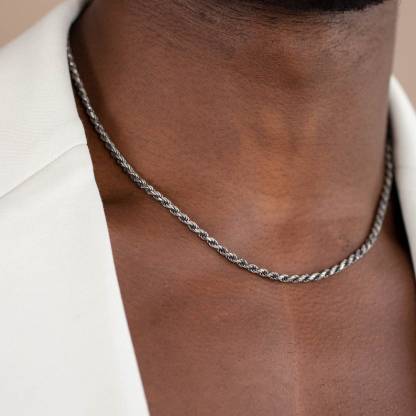 Rope Chain Necklace Men Oxidized Sterling Silver 3mm - Birthday Gift for Him - SN00174