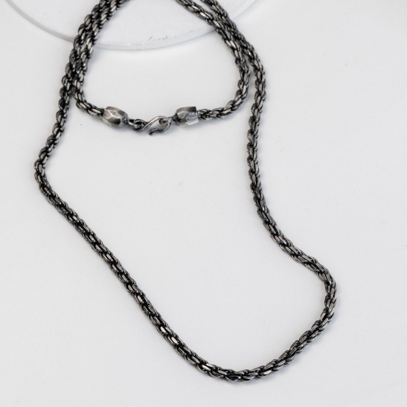Rope Chain Necklace Men Oxidized Sterling Silver 3mm - Birthday Gift for Him - SN00174
