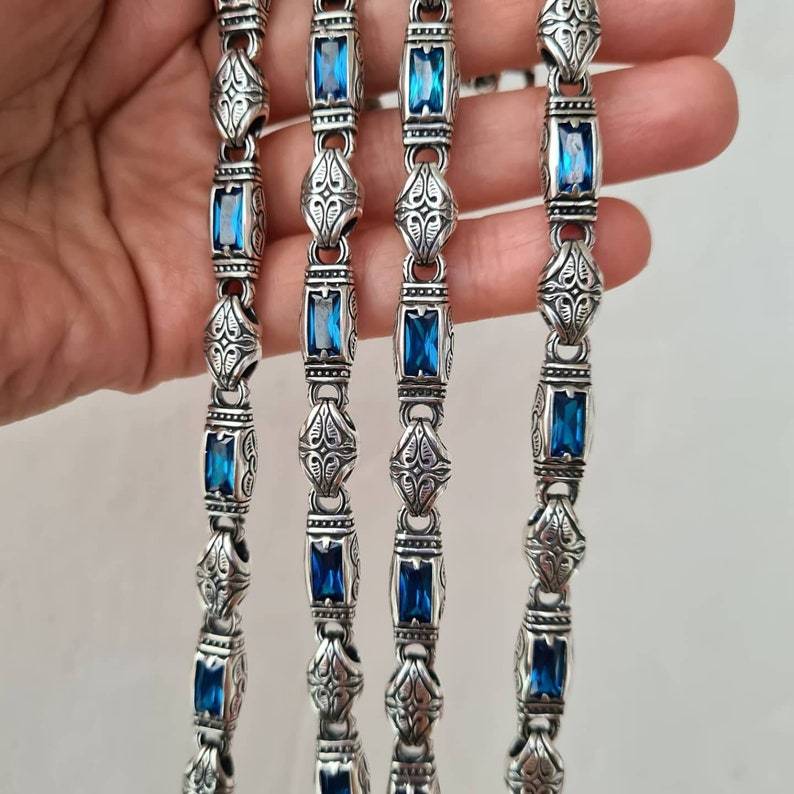 Mens silver bracelet; mens bracelet with stones; silver bracelet for men; bracelet with topazes; 925 sterling silver bracelet handmade