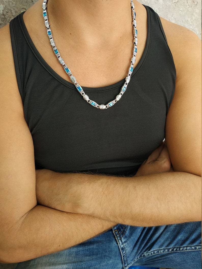 Mens silver bracelet; mens bracelet with stones; silver bracelet for men; bracelet with topazes; 925 sterling silver bracelet handmade