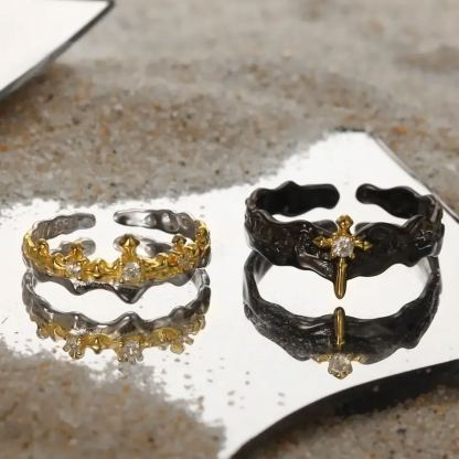 Princess Knight Couple Rings Black and White Couple Rings - Adjustable rings with openings