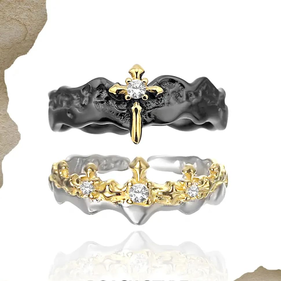 Princess Knight Couple Rings Black and White Couple Rings - Adjustable rings with openings
