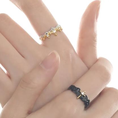 Princess Knight Couple Rings Black and White Couple Rings - Adjustable rings with openings