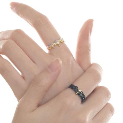 Princess Knight Couple Rings Black and White Couple Rings - Adjustable rings with openings