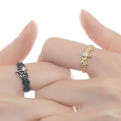 Princess Knight Couple Rings Black and White Couple Rings - Adjustable rings with openings