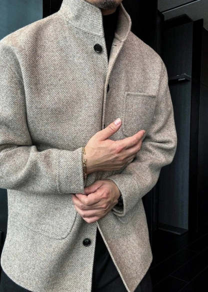 Men's Stand Collar Large Pocket Coat-VibeCloset