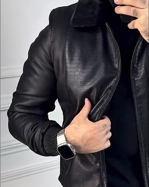 Leather Jacket With Fur Collar-VibeCloset