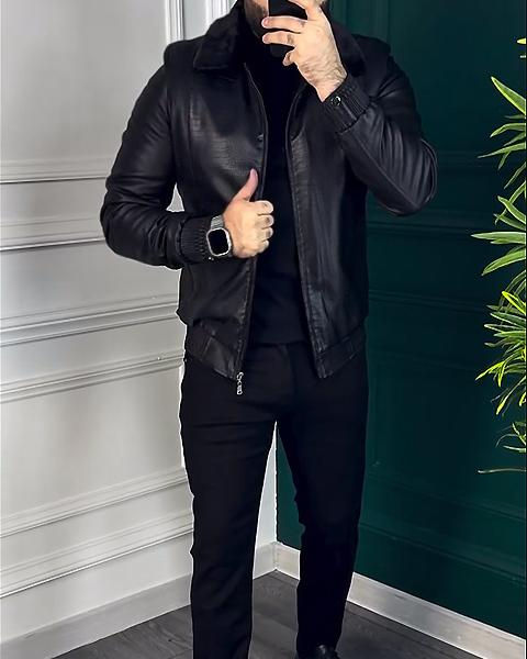 Leather Jacket With Fur Collar-VibeCloset