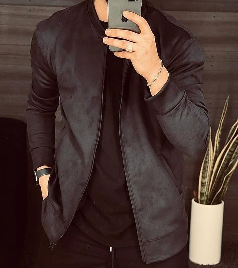 New Men's Casual Suede Lightweight Sweatshirt Jacket-VibeCloset