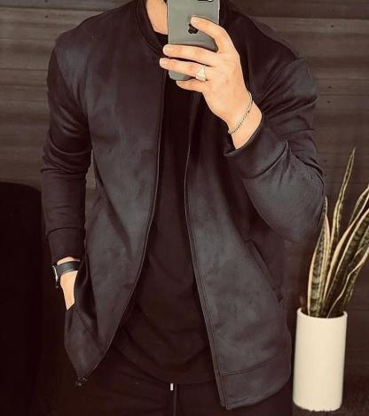 New Men's Casual Suede Lightweight Sweatshirt Jacket-VibeCloset