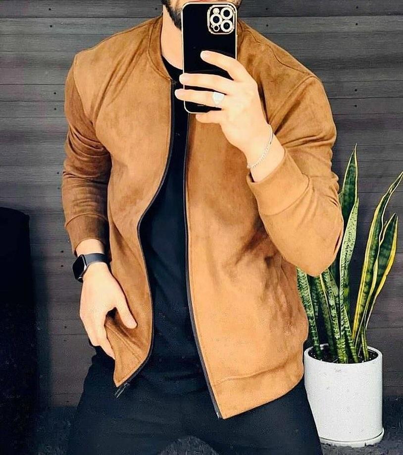 New Men's Casual Suede Lightweight Sweatshirt Jacket-VibeCloset