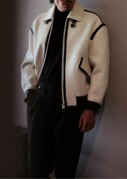 Leather-Trimmed Lapel Cashmere-Blend Jacket-VibeCloset