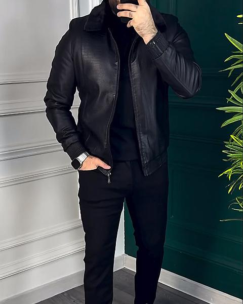 Leather Jacket With Fur Collar-VibeCloset