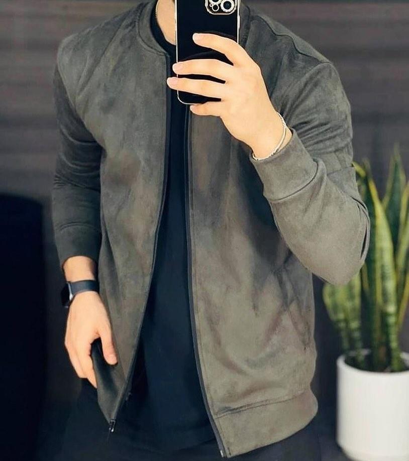 New Men's Casual Suede Lightweight Sweatshirt Jacket-VibeCloset